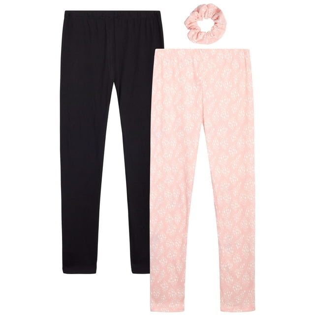 Love Republic Girls' Leggings - 2 Pack Super Soft Ribbed Leggings with Matching Scrunchie (7-16)