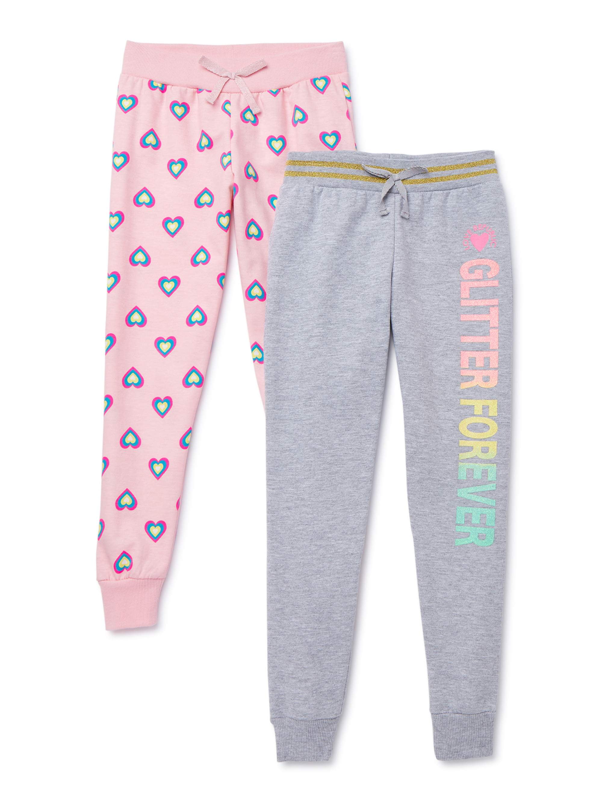 Love Republic Girls Solid and Print Jogger Sweatpants 2 Pack
