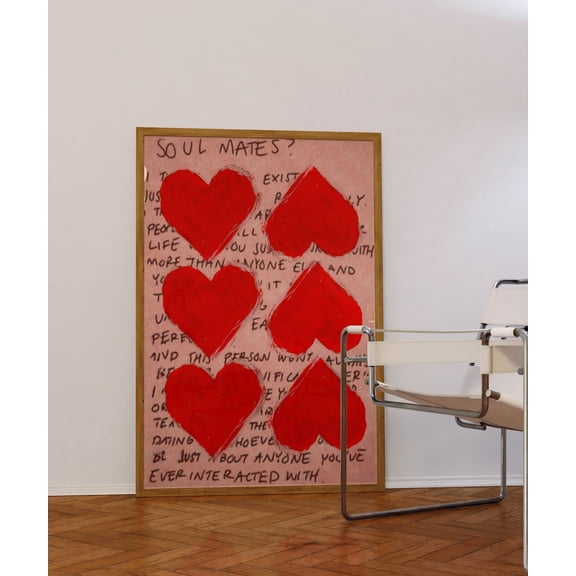 Love Retro 70s Red Wall Psychedelic Art, Stretched Canvas 8x10in