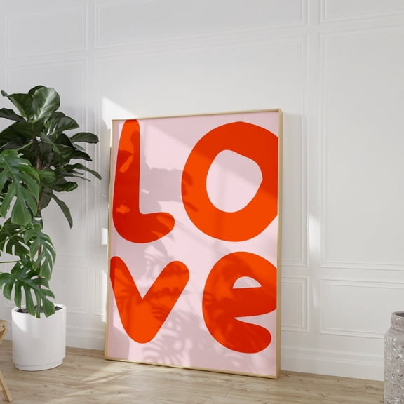 Love Retro Wall Decor Y2k Preppy Room Decoration Pink And Orange Love Statement Sign Unframed Paper Print