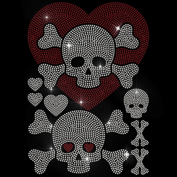 Love Rhinestone Iron on Hotfix Heart Crossbones Transfer Applique Heat Transfer Decal Clothing Repair Patch Clothing Shoes Bags Hats