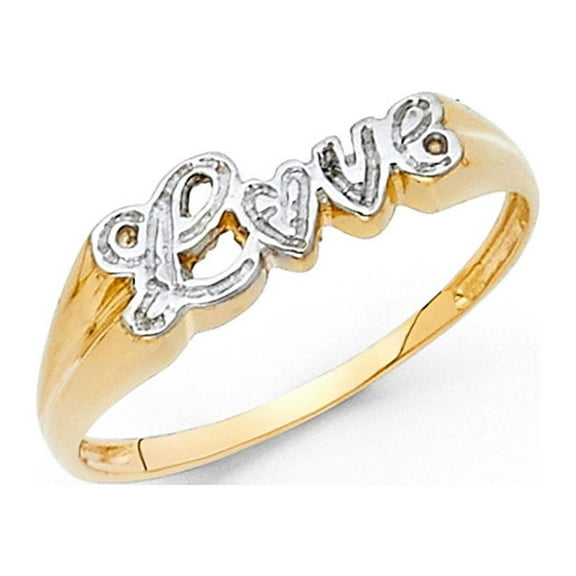 Love Ring 14k Yellow & White Gold Diamond Look Band Polished Finish Genuine Two Tone 5MM Size 7