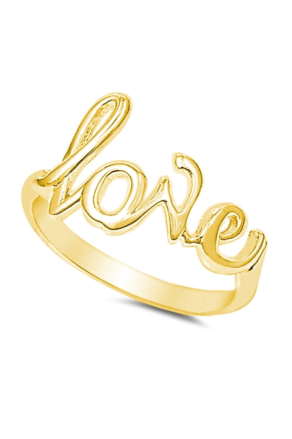 Love Ring in Script Yellow Gold-Tone Plated Silver Size 4