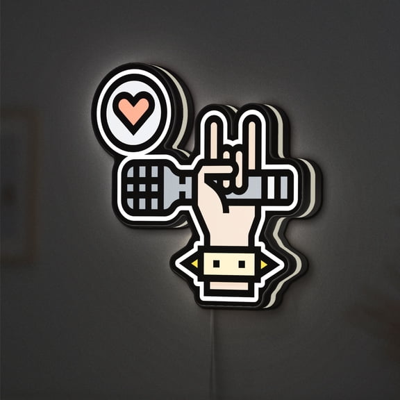 Love Rock Hand 3D Novelty Light Box, Concert Music Lamp Decor with Gesture Symbol for Singers, Punk Rockers, and Live Fans (Width 8 inch, 20cm)