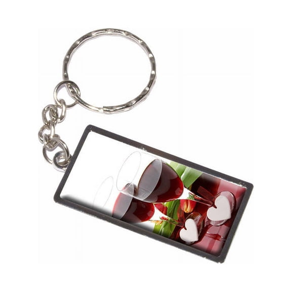 Love Romance Wedding Anniversary Hearts Wine Celebration Keychain Key Chain Ring