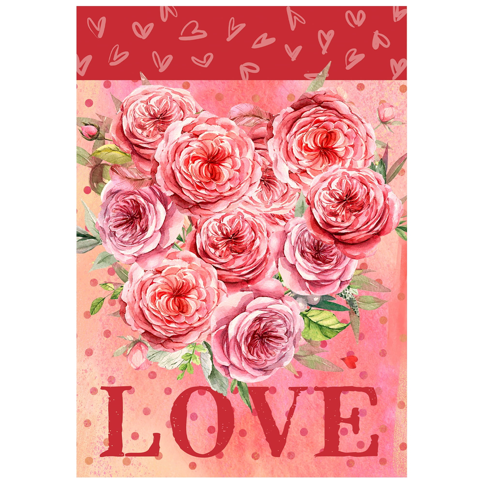 Red Polyester Valentine's Day Garden Flag with Rose Bouquet