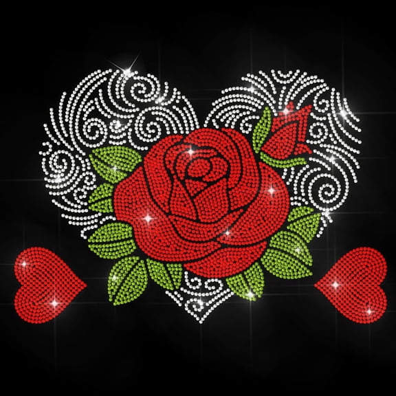 Love Rose Iron on Rhinestone Decal Mandala Heart Hotfix Transfer Sticker Flower Leaves Heat Transfer Patch Bling Clothing Repair Applique for T-Shirt Hat Jacket Garment Bag DIY Decor