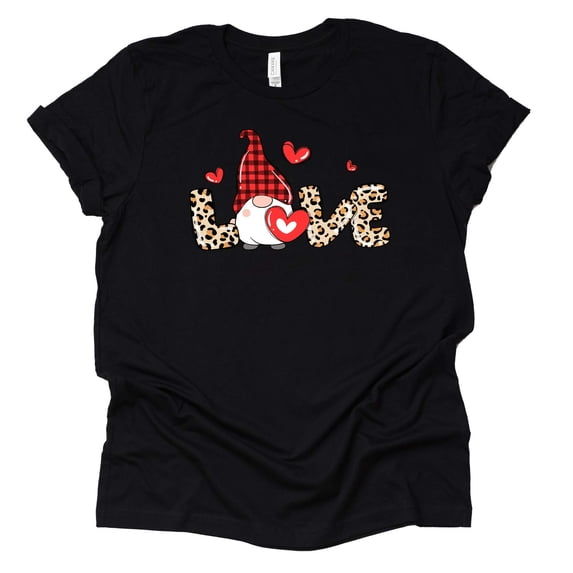 Love Roses Gnome Shirt, Valentines Day Shirt, Hearts Shirt, Unisex Short Sleeve Shirt (Black, Large)