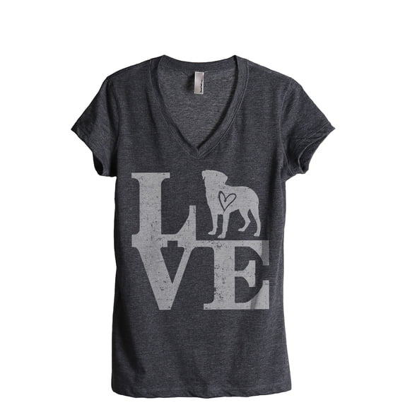 Love Rottweiler Women's Fashion Relaxed V-Neck T-Shirt Tee Charcoal Gray Large