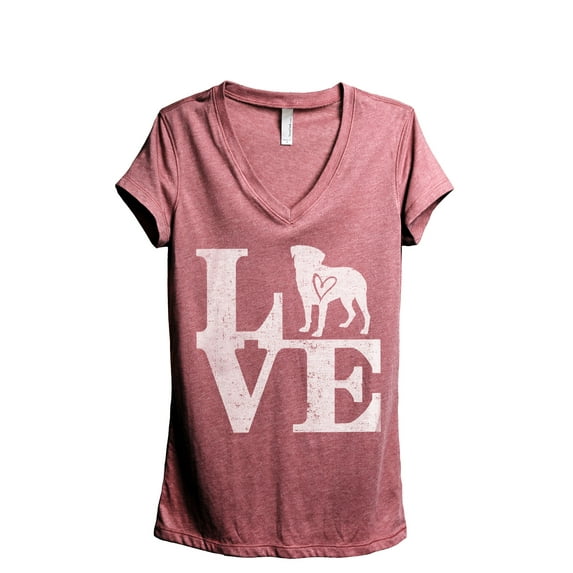 Love Rottweiler Women's Fashion Relaxed V-Neck T-Shirt Tee Heather Rouge Small