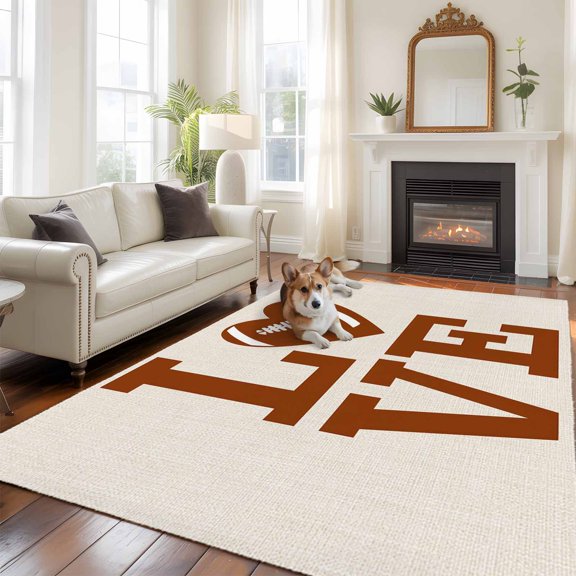 Love Rugby Area Rugs 5x7 ft Valentine's Day Abstract Brown Love Heart Heartbeat Rugby Washable Rug Non Slip Indoor Carpet Absorbent Floor Mat for Living Room Bedroom Dining Room