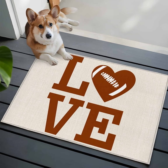 Love Rugby Front Door Rugs 2x3 ft Valentine's Day Abstract Brown Love Heart Heartbeat Rugby Small Rug for Entryway Non Slip Washable Bathroom Door Mat Absorbent Floor Mat for Indoor Entrance