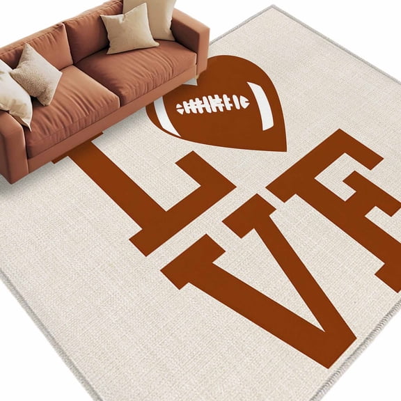 Love Rugby Washable Area Rug 5 x 8 ft Valentine's Day Abstract Brown Love Heart Heartbeat Rugby, Soft Non Slip Rugs Stain Repellent Indoor Felt Carpet for Living Dining Room Bedroom Home Office