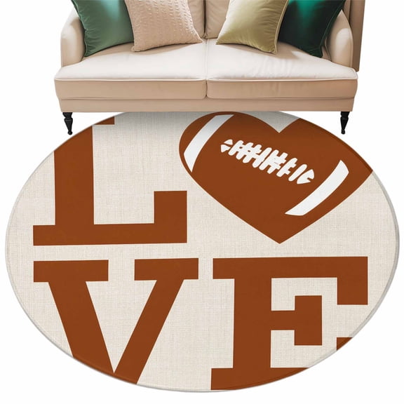 Love Rugby Washable Area Rug 5 ft Valentine's Day Abstract Brown Love Heart Heartbeat Rugby Soft Round Rugs for Living Room, Non Slip Carpet for Bedroom Entryway Dining Room