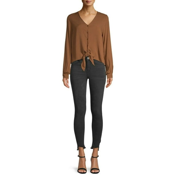 Love Sadie Blouse Women's Size L Brown Tie Closure