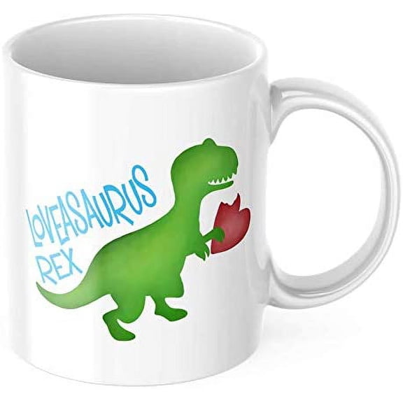Love A Saurus Rex Mug Valentines Day Gift for Her Tyrannosaurus Heart Rawr I Love You Funny Cute Gift Idea Be Mine Motivation Inspiration 11-oz White Ceramic Novelty Tea Cup | CMP00252