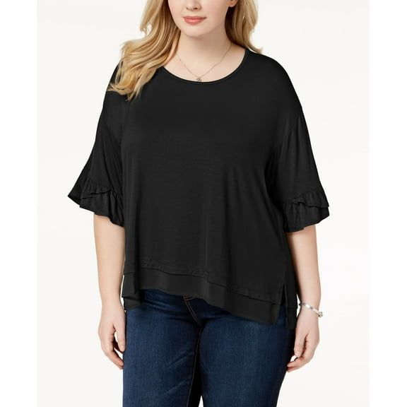 Love Scarlett Plus Size Chiffon Trim T-Shirt Black 1X