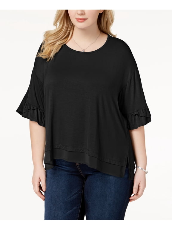 Plus Size Chiffon Trim T-Shirt Black 1X