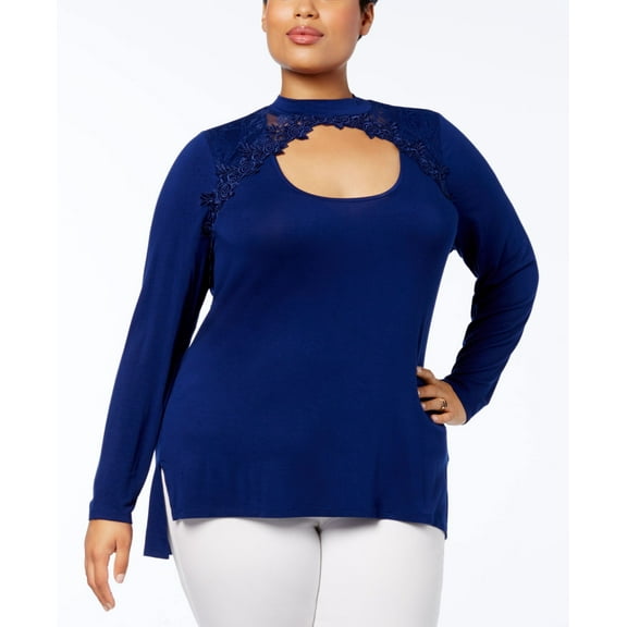 Love Scarlett Plus Size Lace Inset Cutout Tunic Red Velvet Blue 1X