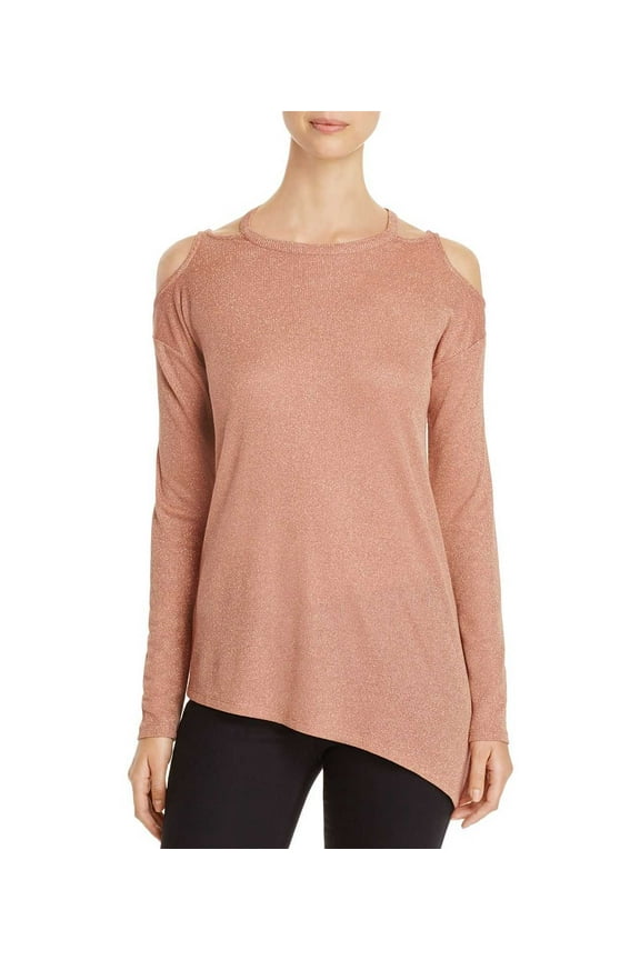 Women's Metallic Cold Shoulder Sweaters, Pink, Medium