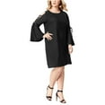 thumbnail image 1 of Love Scarlett Womens Plus Lace-Up Bell Sleeves Party Dress Black 1X, 1 of 2