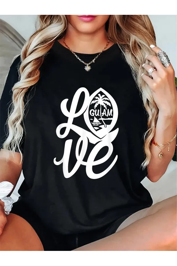 Love Script Guam Guamanian Islander Gift Casual T-Shirt, for Men & Women, up to Size 5XL