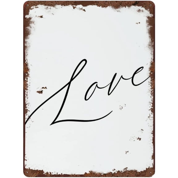Love Script Vintage Tin Sign Wall Art Vintage Tin Sign Love Wall Sign Decor Love Wall Art Love Retro Signs Decoration Wedding Anniversary Bedroom Wall Decor Wall Art 8x5.5 Inch