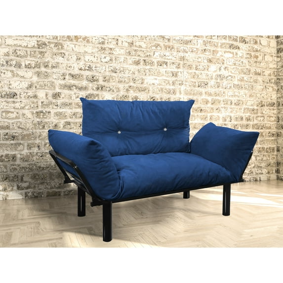 Love Seat In Blue - Space Efficient Futon Couch For Living Areas And Bedrooms. High Legged Easy Cleaning Beneath. Various Color Alternatives Arm Couch. To Assemble With Included Assembly