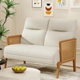 thumbnail image 1 of Love Seat Settee Mini Couch Upholstered Sofa with Natural Rattan Armrest Backrest Couch Bench Loveseat for Living Room Bedroom Beige, 1 of 7