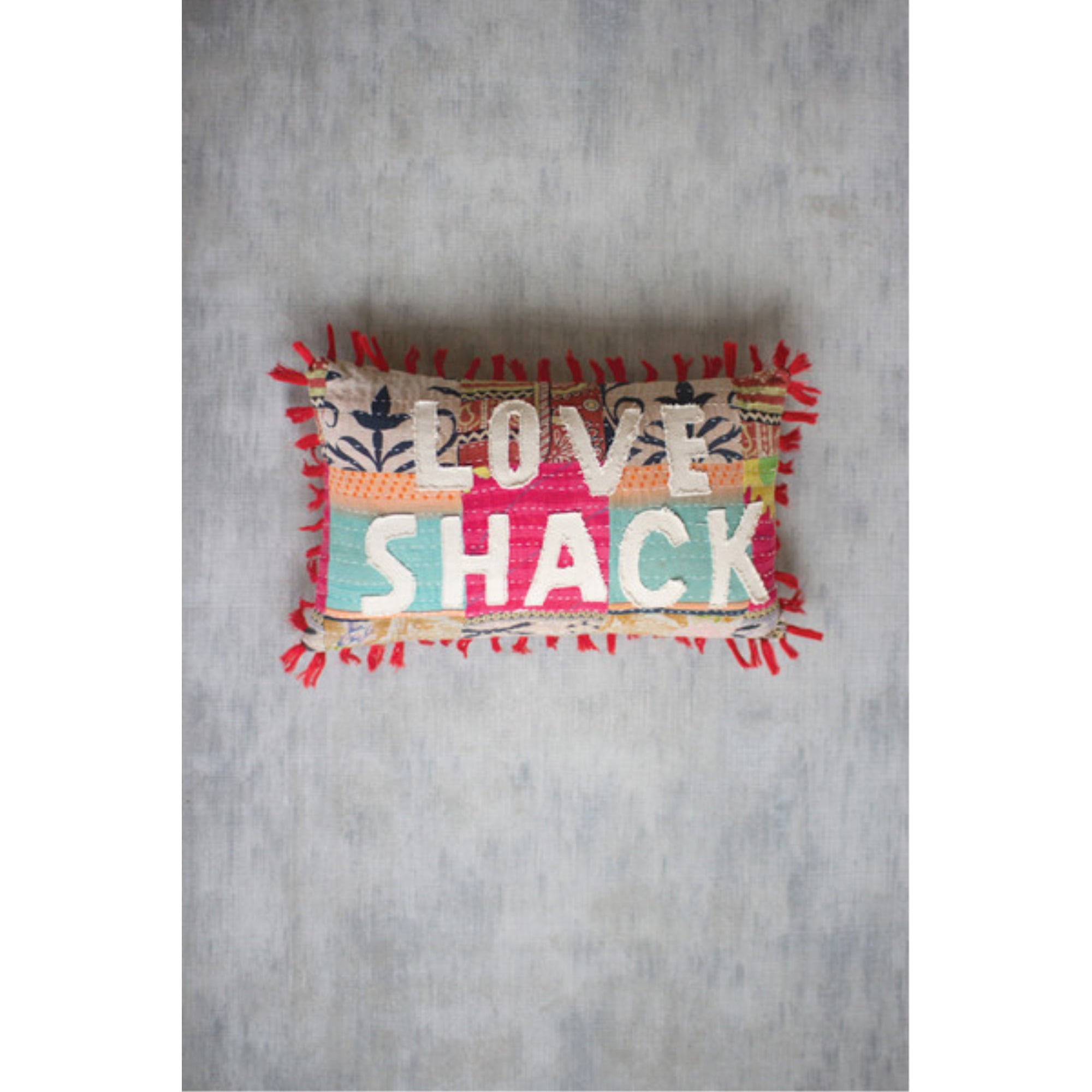 Love Shack Vibrant Kantha Fabric Decorative Pillow