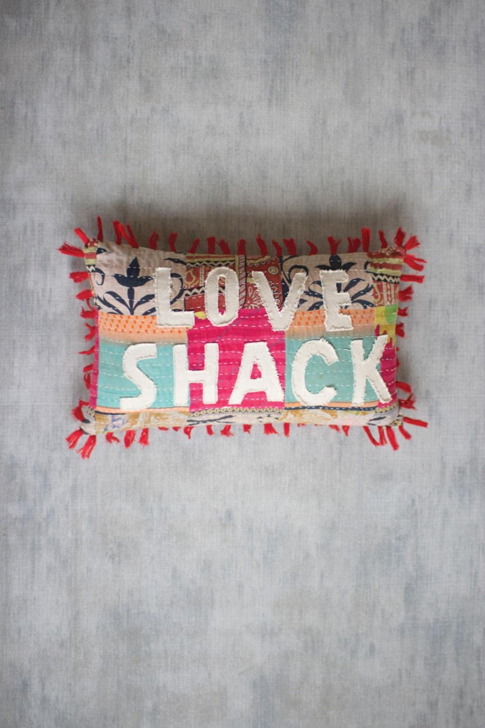 Love Shack Vibrant Kantha Fabric Decorative Pillow