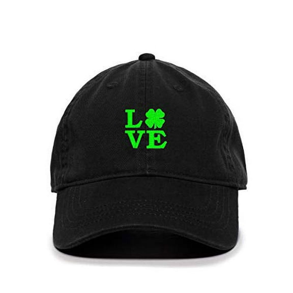 Love Shamrock Baseball Cap Embroidered Cotton Adjustable Dad Hat Black