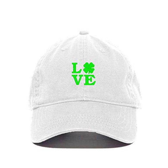 Love Shamrock Baseball Cap Embroidered Cotton Adjustable Dad Hat White