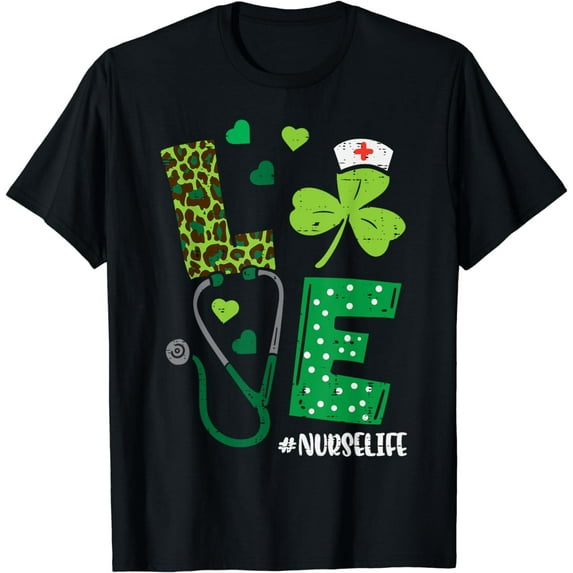 Love Shamrock Stethoscope Nurse Life St Patricks Day Women T-Shirt