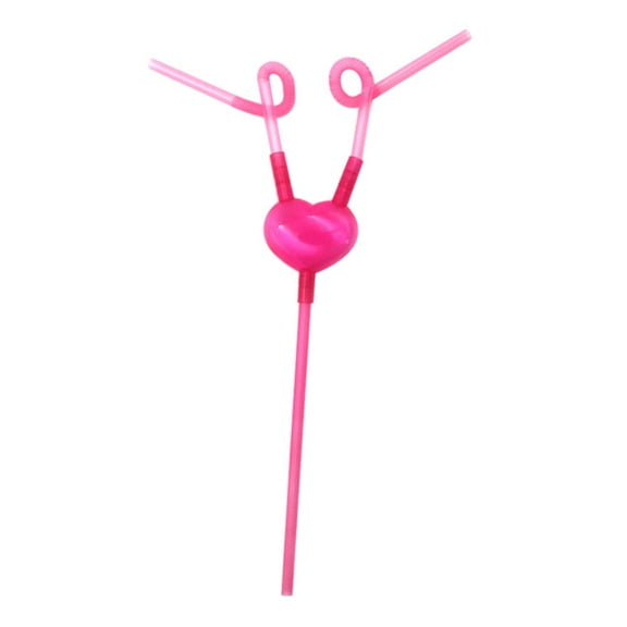 Love Shape Couple Straws with Check Valve Design for Leak Prevention Pink PP PVC 13.77 Inches