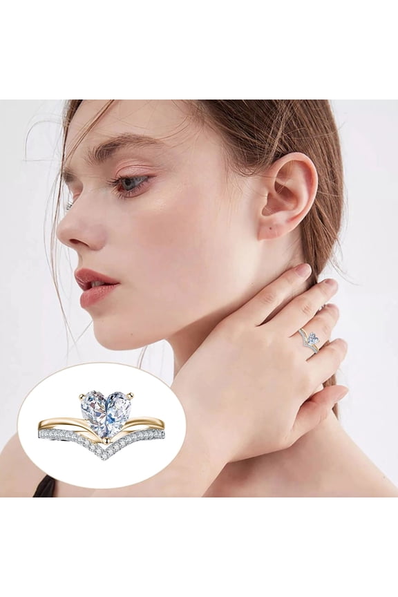 Love Shaped Big Rhinestone Ring Diamond Love Ring Elegant Geometry Rhinestone Ring Full Diamond Rings For Women Size 5 11, 6.21 cm, Gold