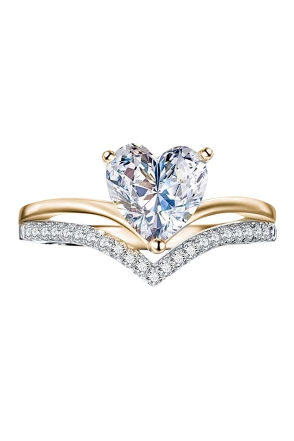 Love Shaped Big Rhinestone Ring Diamond Love Ring Elegant Geometry Rhinestone Ring Full Diamond Rings For Women Size 5 11, 6.46 cm, Gold
