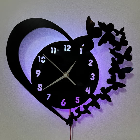 Love-Shaped Multi-Color LED Wall Clock with - & Silent Movement - Heart-Shaped Vinyl Modern Decorative Clock Suitable for Home, Bedroom,, Room - Perfect Gift for Birthdays, Valentine's, Christmas (-)