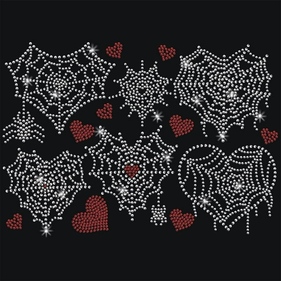Love Shaped Spider Web Rhinestone Iron on Hotfix Heat Transfer Decal Bling Rhinestone Sticker Heat Transfer Patch Clothing Repair Applique for T-Shirt Clothing Pants Bags