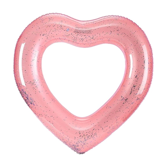Love Shaped Swim Ring, 29.5 Inch Inflatable Heart Float with Gold Sparkles for Pool, Extra Thick Anti-Roll Swimming Accessory Gold