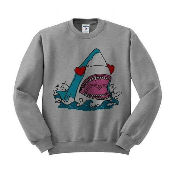 Love Shark Heart Sweatshirt Medium Grey