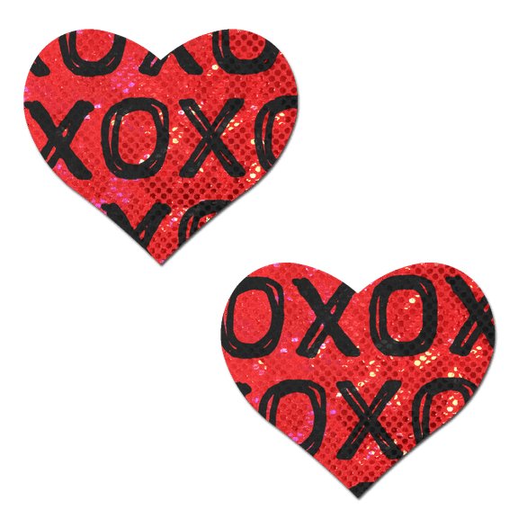 Love: Shattered Glass Disco Ball Red with Black XO Heart Nipple Pasties by Pastease®