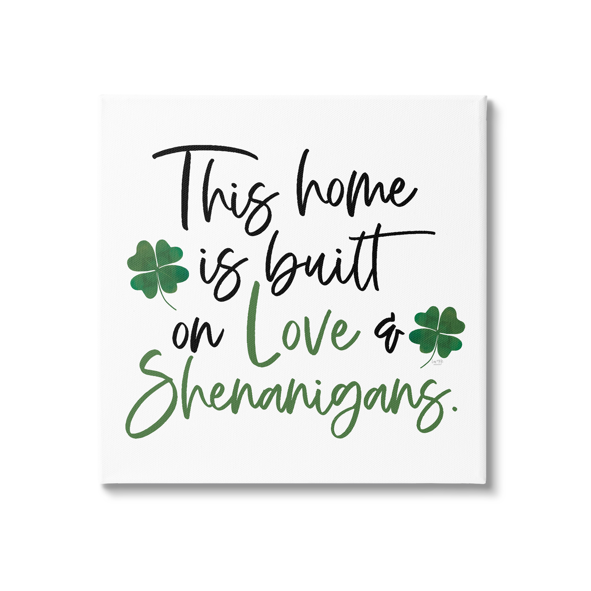 Love & Shenanigans Lucky Green Clover Calligraphy Quote Inspirational Graphic Art Gallery-Wrapped Canvas Print Wall Art