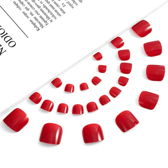 Love Shine | Red | Glossy | Square | Short, Medium | Reusable Press On Toenails Pedicure Set