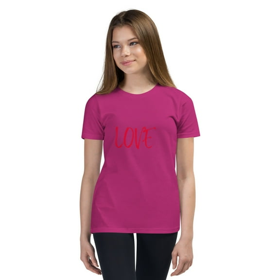 "Love Shirt for Girls – Cute, Trendy & Inspirational Graphic T-Shirt, Youth Short Sleeve T-Shirt (Berry, M)
