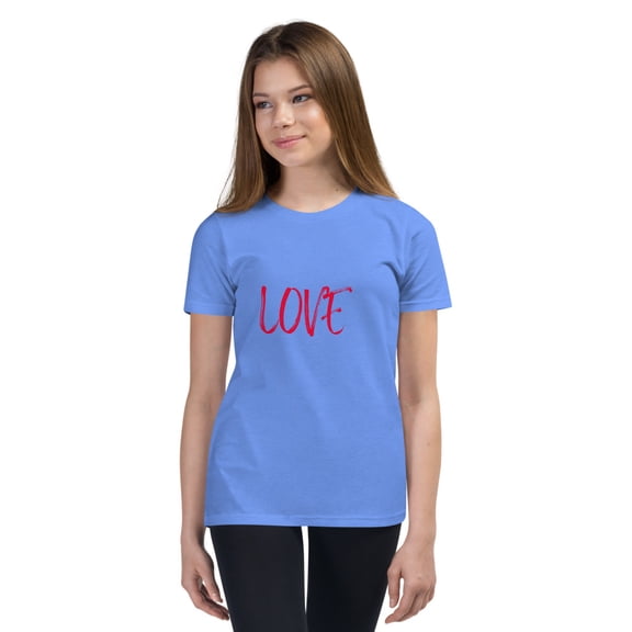 "Love Shirt for Girls – Cute, Trendy & Inspirational Graphic T-Shirt, Youth Short Sleeve T-Shirt (Heather Columbia Blue, M)