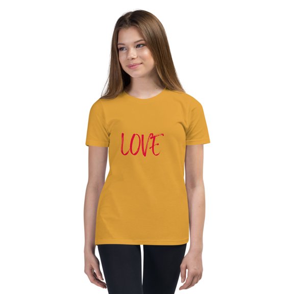 "Love Shirt for Girls – Cute, Trendy & Inspirational Graphic T-Shirt, Youth Short Sleeve T-Shirt (Mustard, M)