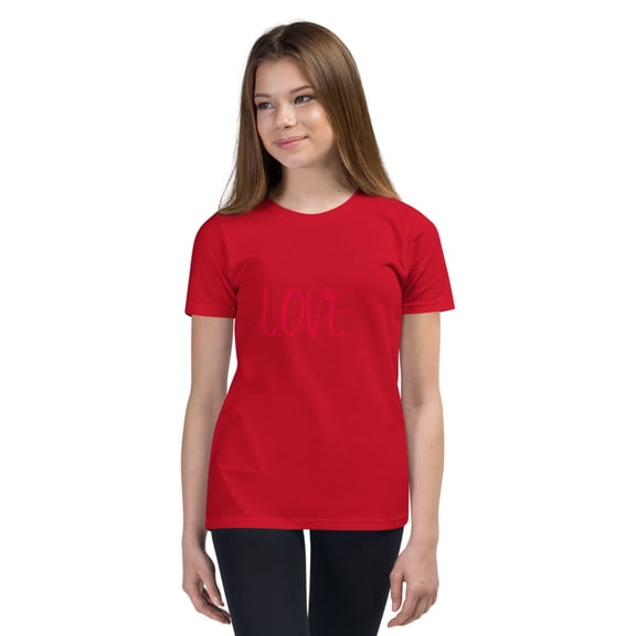 "Love Shirt for Girls – Cute, Trendy & Inspirational Graphic T-Shirt, Youth Short Sleeve T-Shirt (Red, M)
