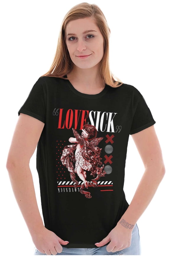 Love Sick Angel Baby Cupid Statue Womens Fitted Plus Size Graphic Tee Brisco Brands 2X