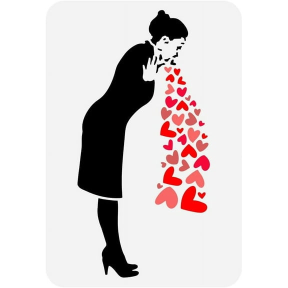 Love Sick Stencil for Painting 8.3x11.7inch Plastic PET Woman Painting Stencil Hollowed Love Pattern Drawing Template Large Graffiti Art Stencil Banksy Theme Template for Home Decor for diy